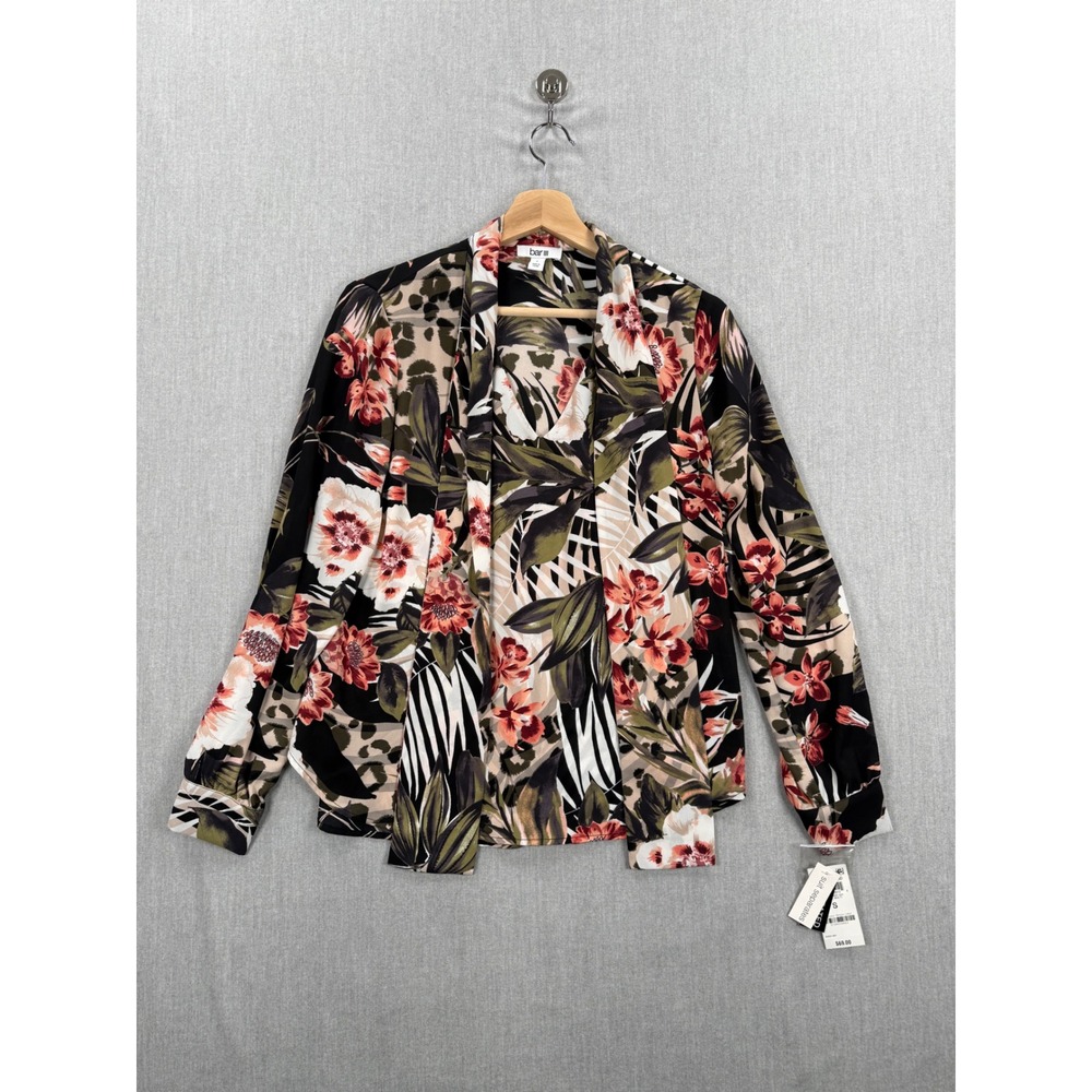 Bar‎ III Womens Floral Animal Print Open Front Blouse Small Black Multi New